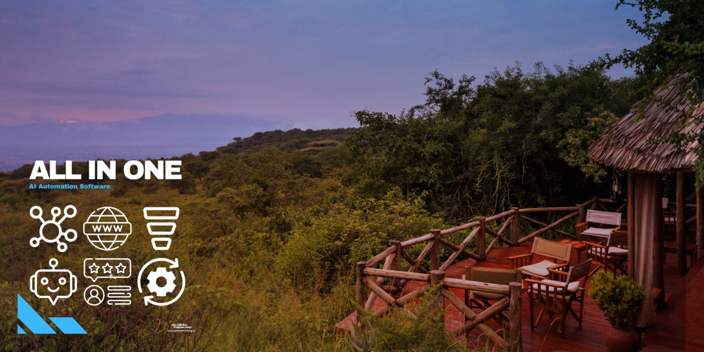 Image of a Safari Lodge overlooking Wildlife and nature promoting GlobalThinking App - AI Automation Software for Safari and Wildlife Operators