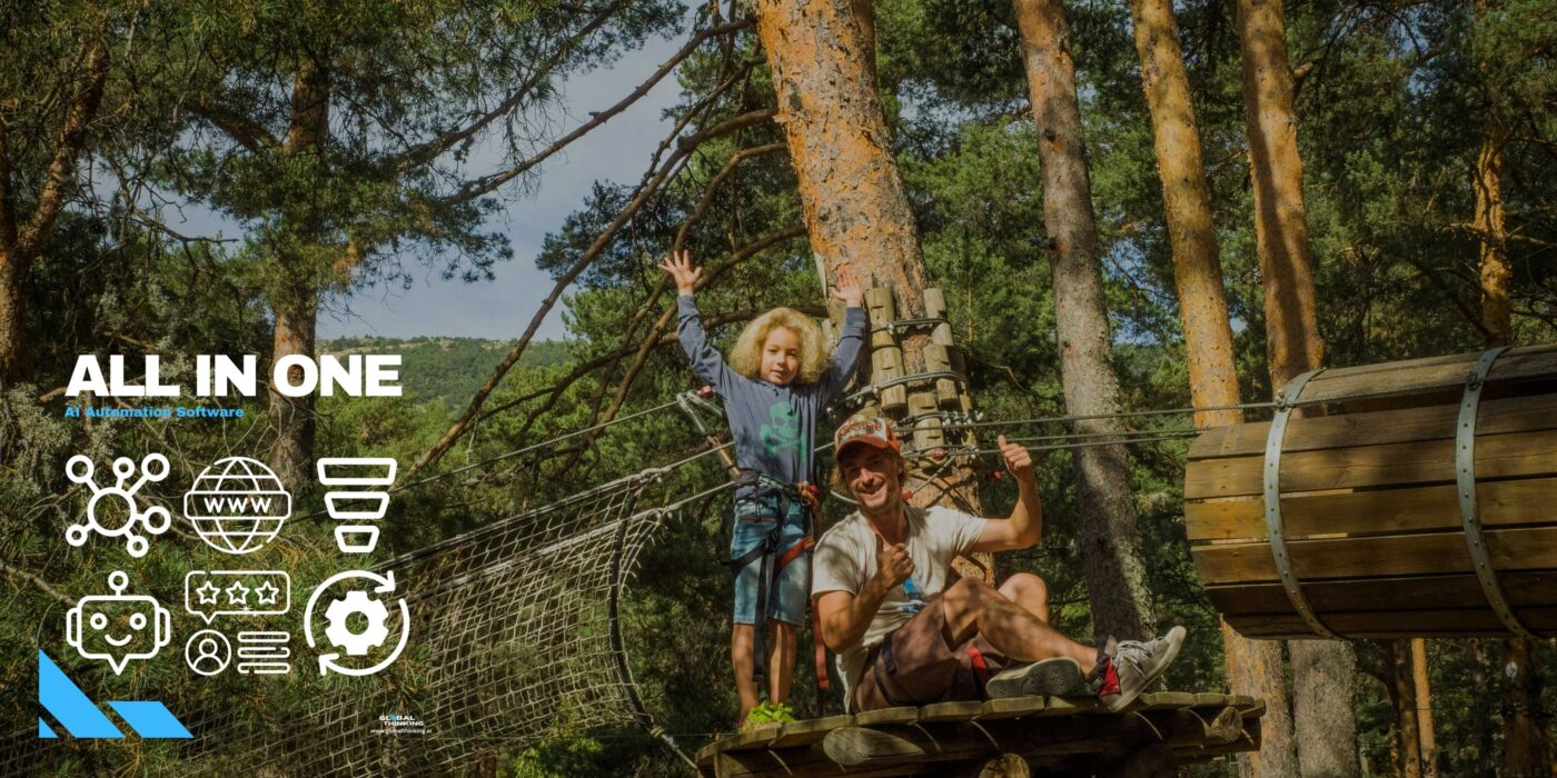 Banner with people Zip lining promoting the GlobalThinking App - AI Automation Software for Adventure Operators - 1