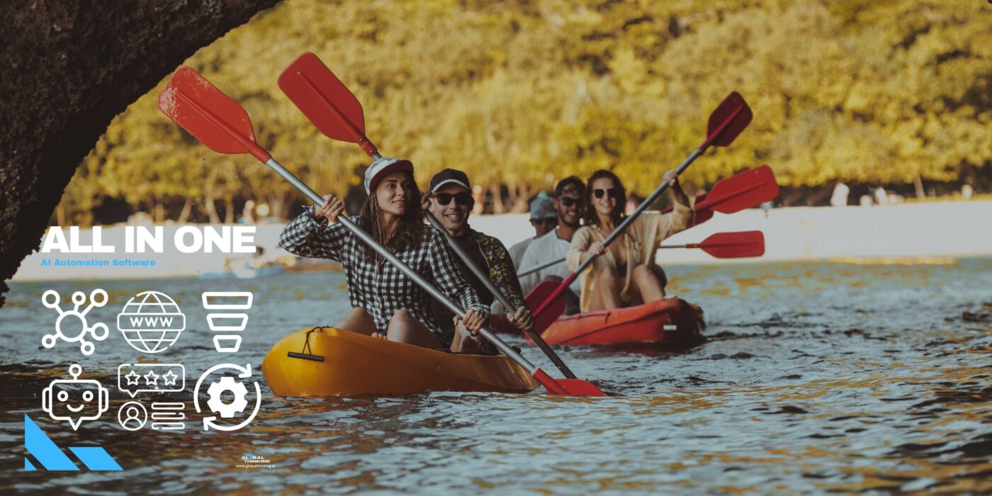 Image of people on a Kayak Tour promoting GlobalThinking App - AI Automation Software for Adventure Operators