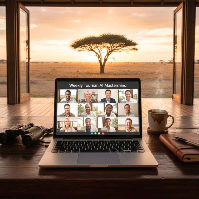 Image depicting people online having an AI Mastermind for Tourism operators. Used for learning and up skilling AI and automation in the tourism industry