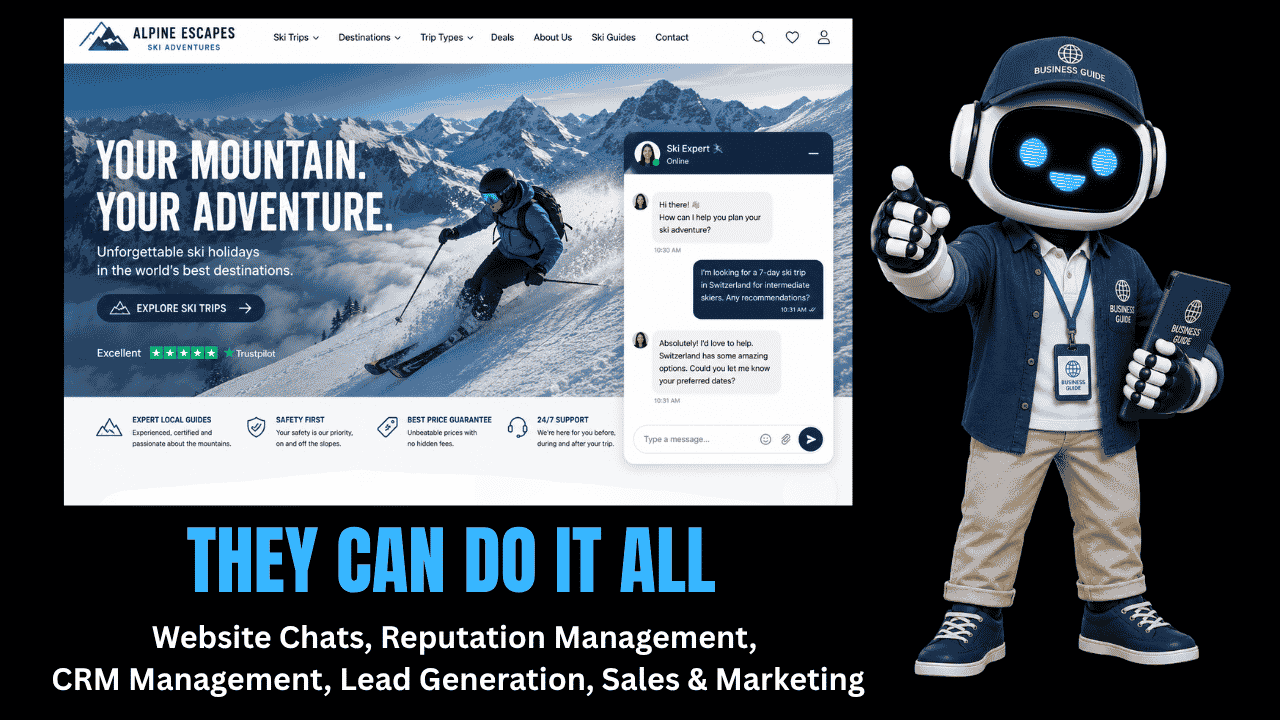 AI Agents on black backround pointing at website to show how agents can answer questions 24/7
