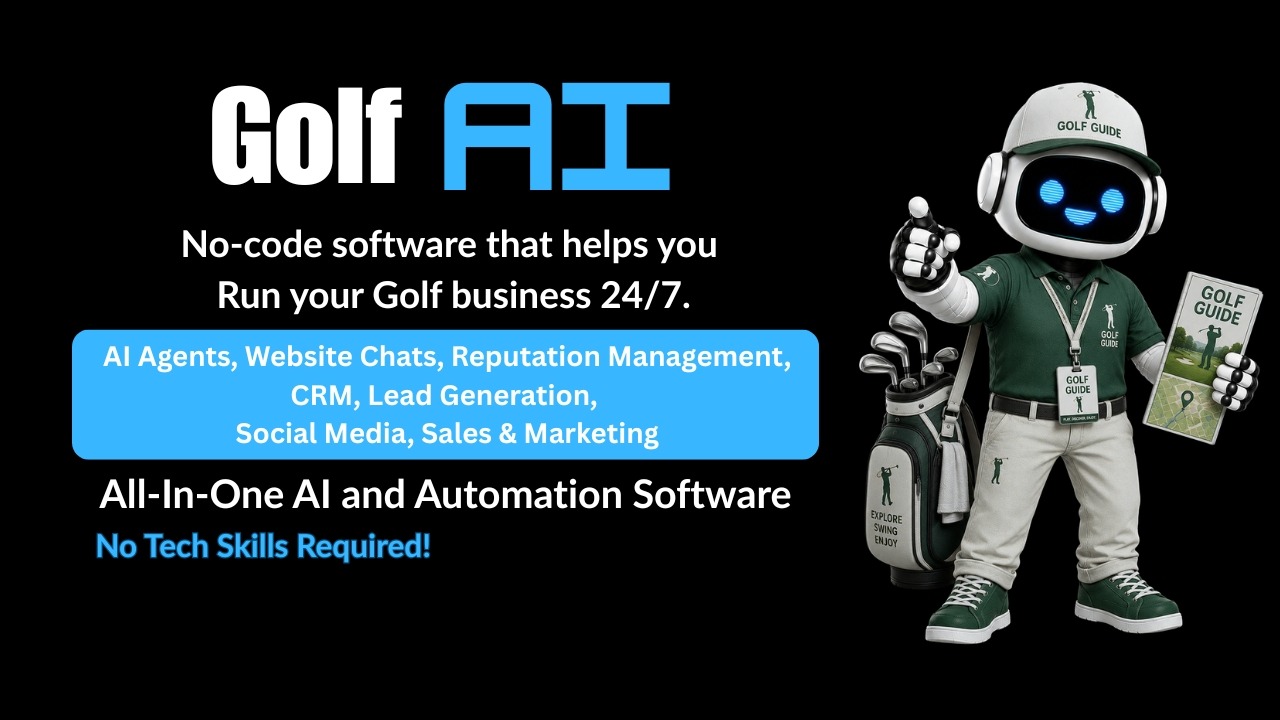 AI agent looking like a golfer with green top. promoting AI & Automation services for Golf Business