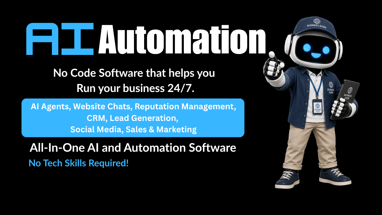 AI Agent on black background pointing to words AI & Automation