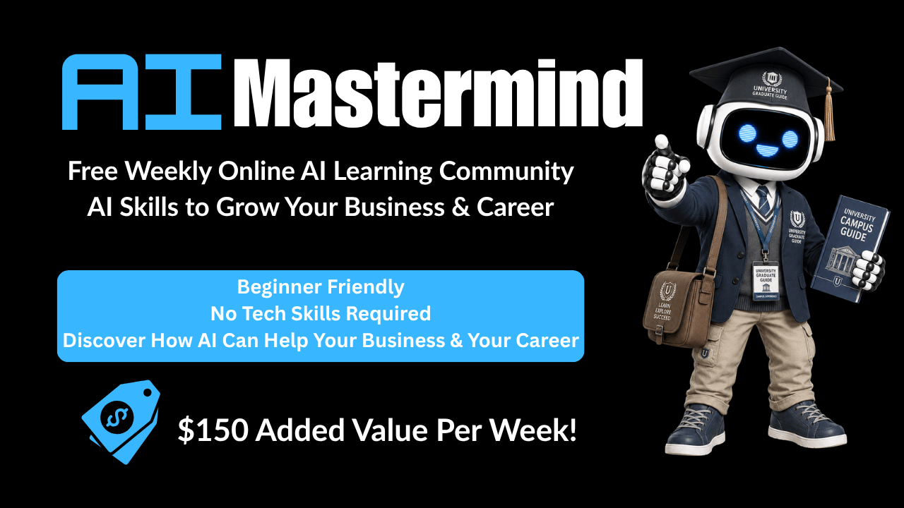 AI Mastermind student promoting a free AI learning community.
