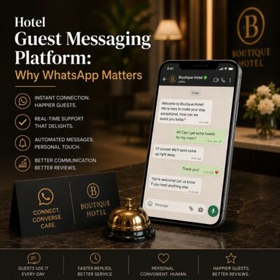 Hotel Guest Messaging Platform Why WhatsApp Matters image of phone with WhatsApp in hotel
