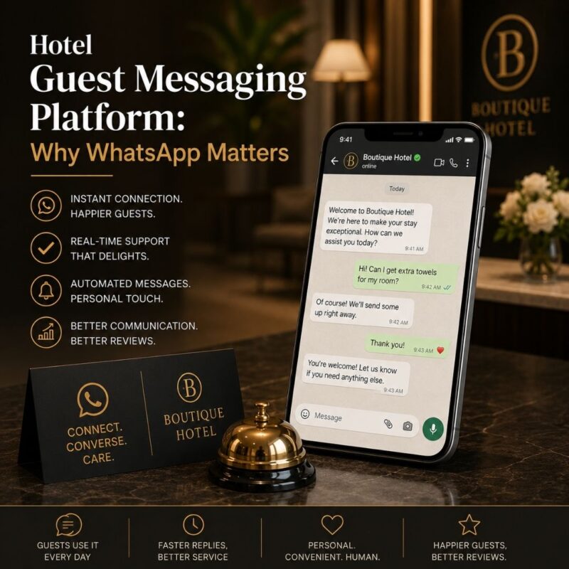 Hotel Guest Messaging Platform Why WhatsApp Matters image of phone with WhatsApp in hotel