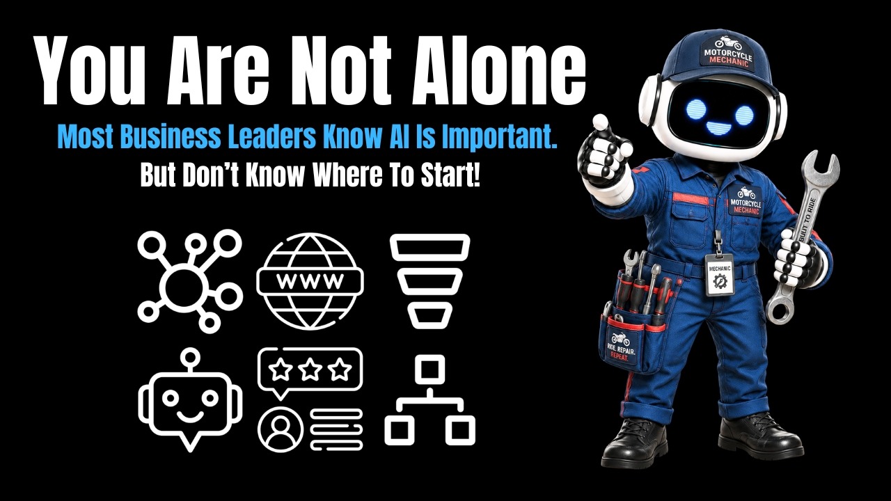 AI Agent dressed as Mechanic advertising AI and Automation Services for Powersports Businesses