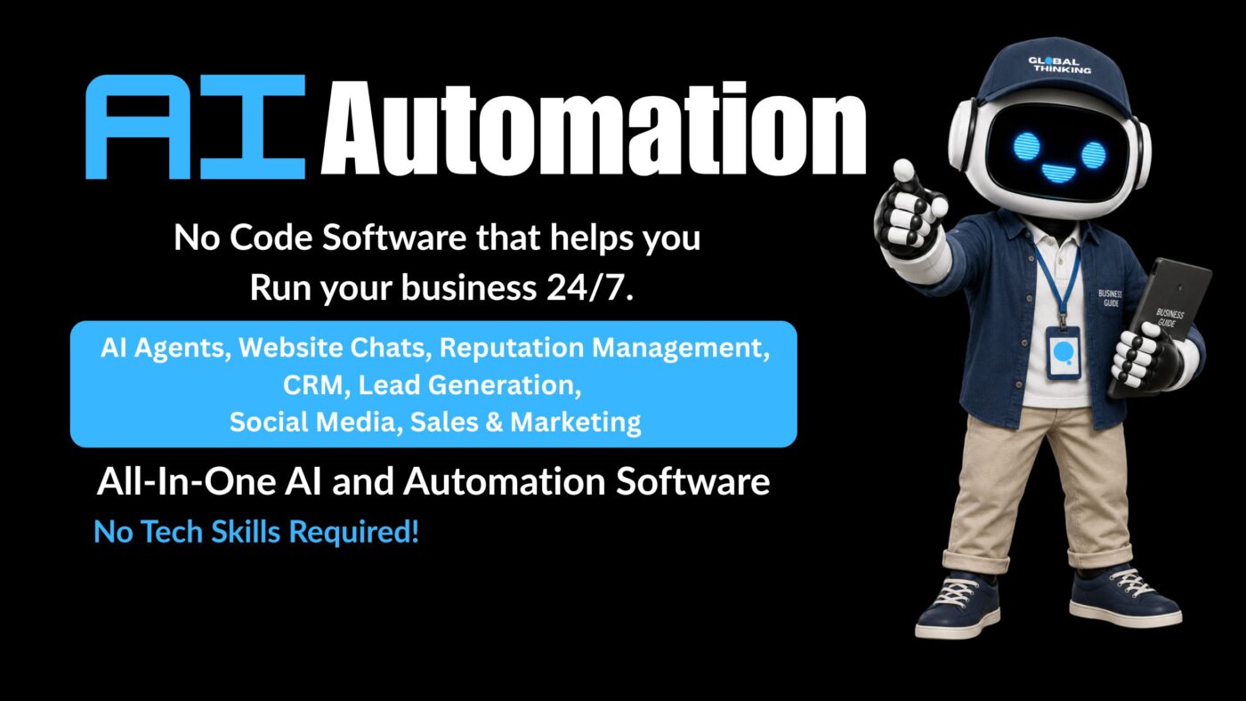 AI Agent on black background pointing to words AI & Automation